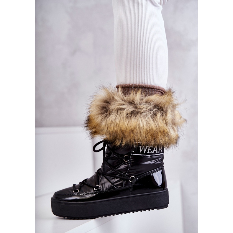 FM1 Botas de neve femininas com cadarço Santero pretas preto 3