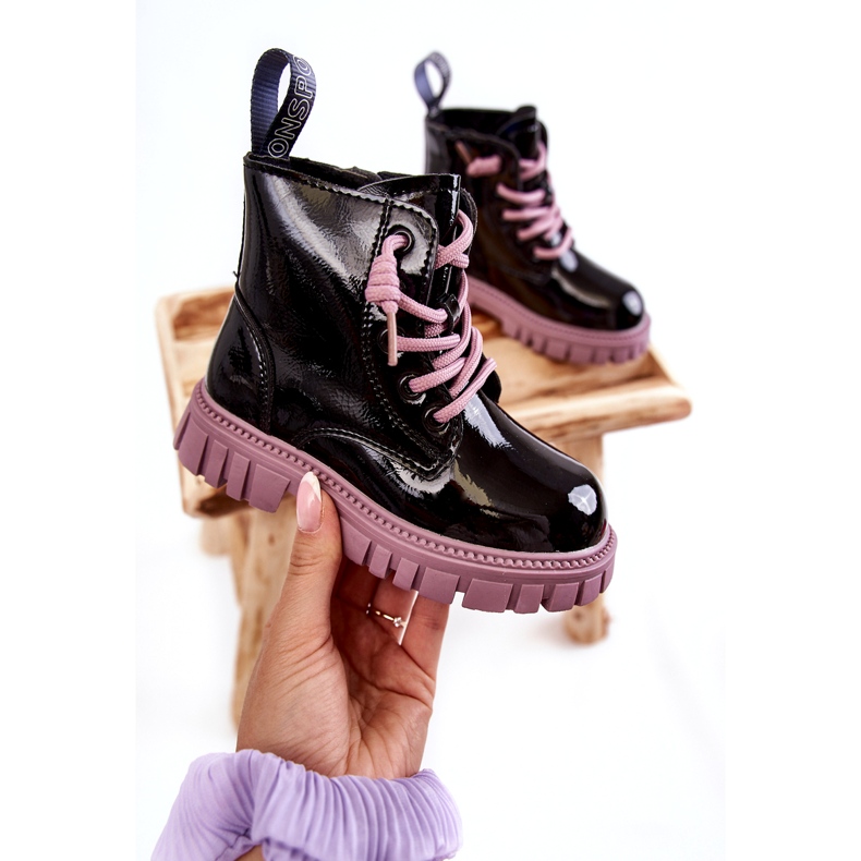 PA1 Botas quentes lacadas em preto e violeta Heidi 3