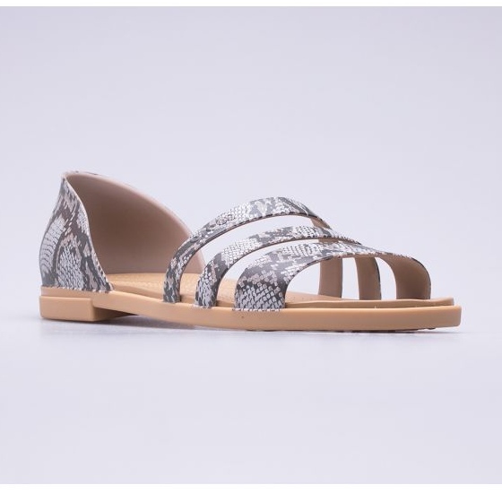 Sandália rasa aberta Crocs Tulum W 206109-15W bege castanho 1