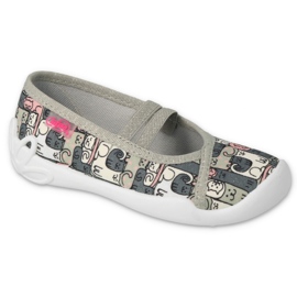 Baby Slippers Befado Gray 116Y315 com motivos de gatinho cinza 1
