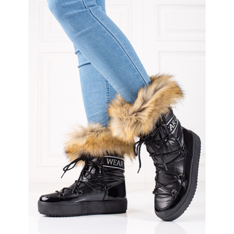 Botas de neve pretas de mulher Shelovet com pelo preto 1