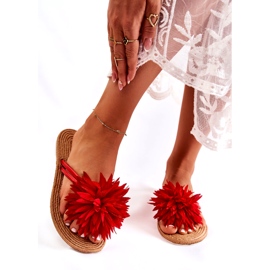 WJ1 Chinelos de mulher com decoração em tecido Eviana vermelho 3