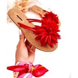 WJ1 Chinelos de mulher com decoração em tecido Eviana vermelho 2