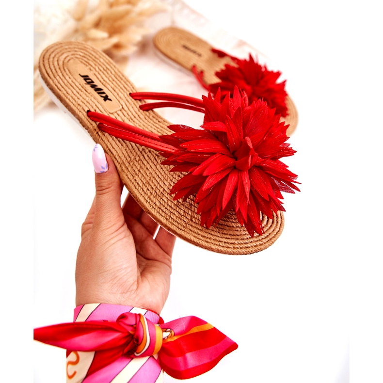 WJ1 Chinelos de mulher com decoração em tecido Eviana vermelho 2