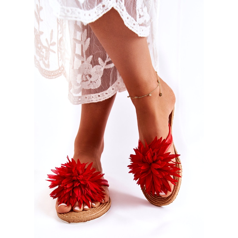 WJ1 Chinelos de mulher com decoração em tecido Eviana vermelho 4