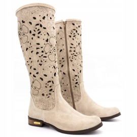 Olivier Botas femininas bordadas com flores bege claro 2 Olivier Botas femininas bordadas com flores bege claro 2