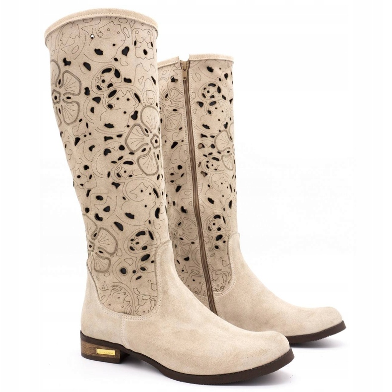 Olivier Botas femininas bordadas com flores bege claro 2 Olivier Botas femininas bordadas com flores bege claro 2