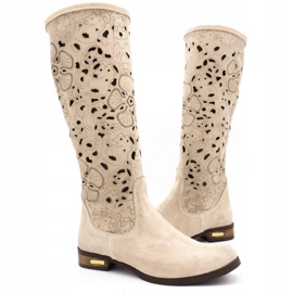 Olivier Botas femininas bordadas com flores bege claro 3 Olivier Botas femininas bordadas com flores bege claro 3