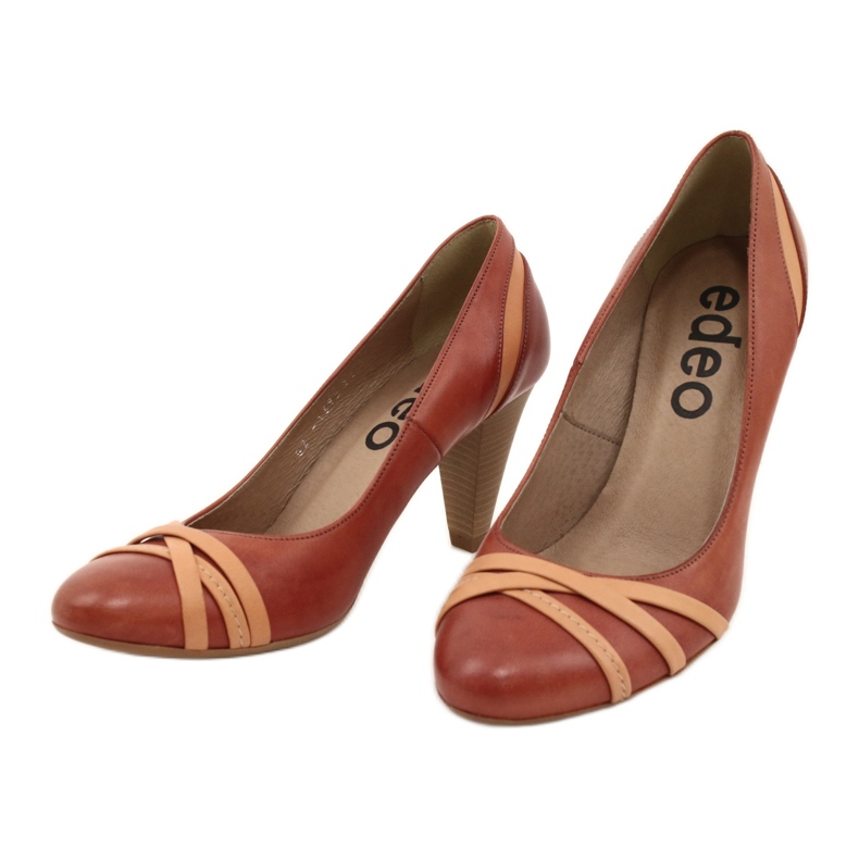 Bombas de couro feminino 1392 marrom decorado com listras de edeo castanho 2