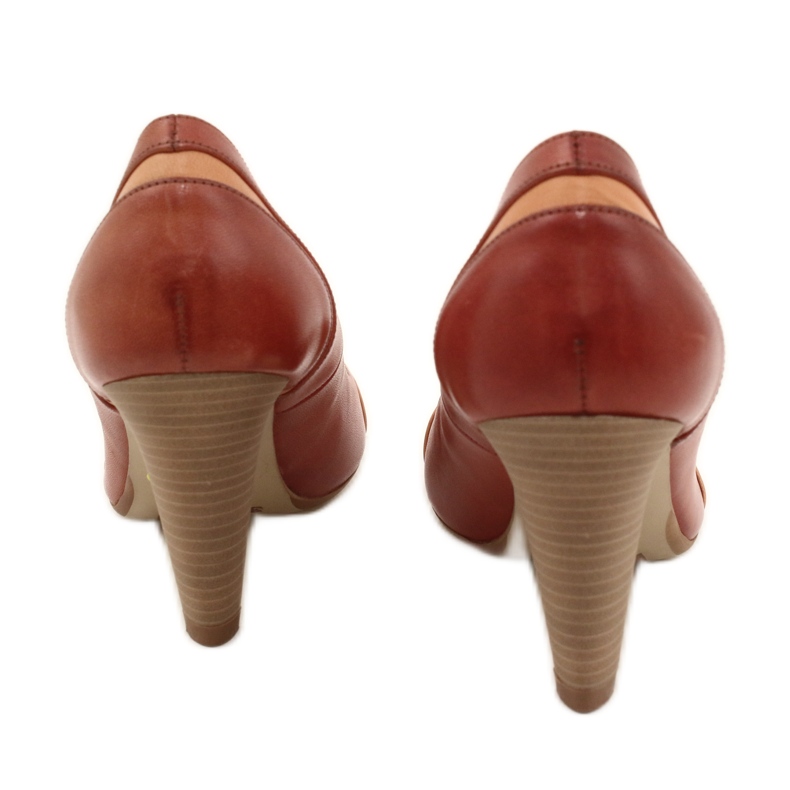 Bombas de couro feminino 1392 marrom decorado com listras de edeo 3