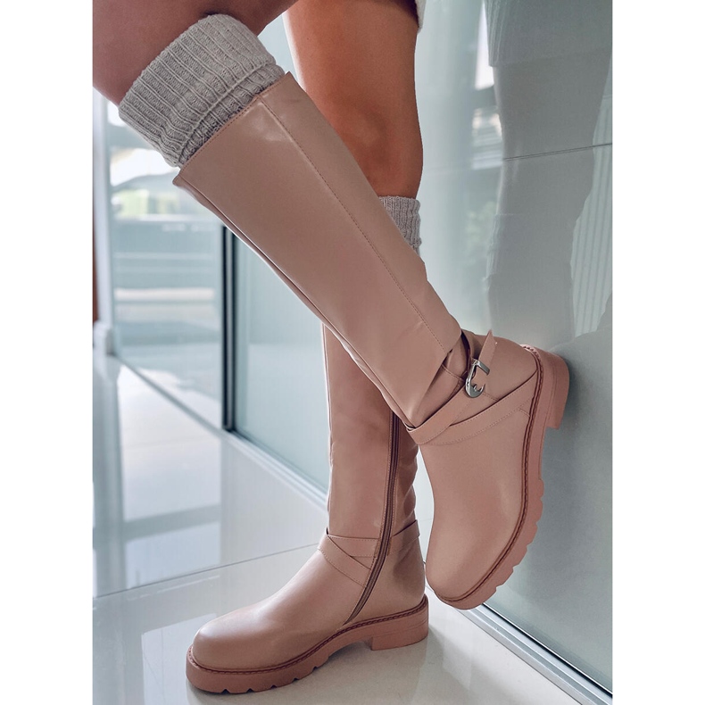 PA1 Botas de montaria feminina Khia Nude bege rosa 1