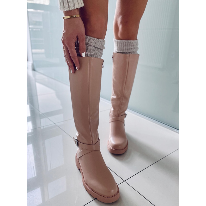 PA1 Botas de montaria feminina Khia Nude bege rosa 2