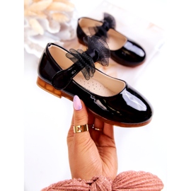 Vinceza Bailarinas infantis em couro envernizado com velcro e laço, pretas preto 1