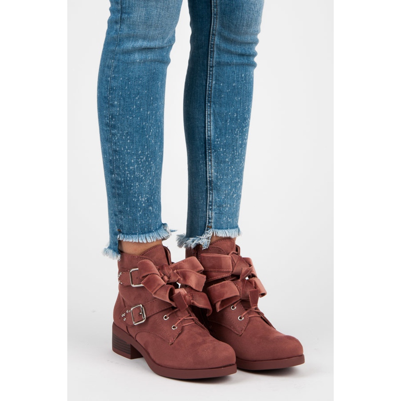 Ideal Shoes Botas com laços rosa 1 Ideal Shoes Botas com laços rosa 1