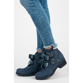 Ideal Shoes Botas com laços azul 1