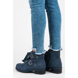 Ideal Shoes Botas com laços azul 2