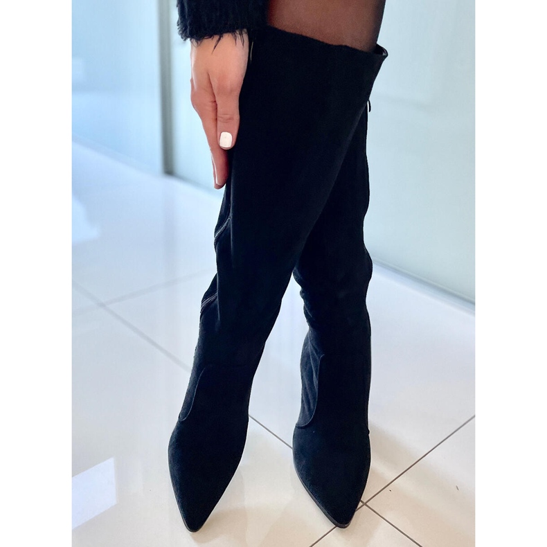 PA1 Farrah Botas pretas de camurça com tacão preto 2