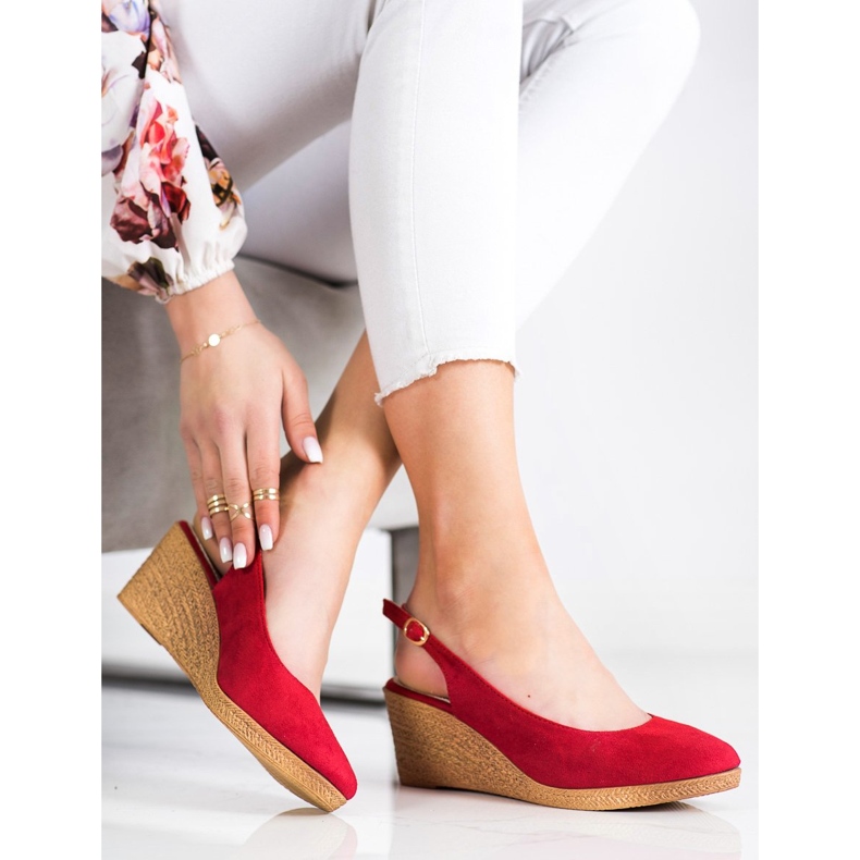 Goodin Bombas de cunha confortáveis vermelho 2