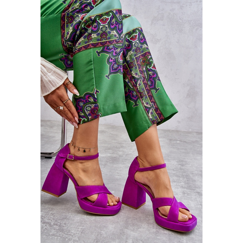 Lewski Shoes Sandália feminina de camurça salto alto Leski 3221 fúcsia rosa 2