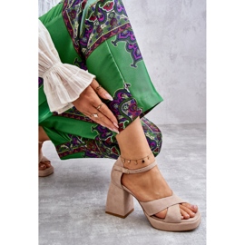 Lewski Shoes Sandálias femininas de camurça com salto esquerdo sapatos 3221 bege marrom 2
