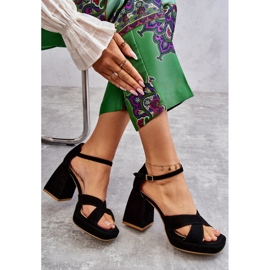 Lewski Shoes Sandália feminina de camurça salto alto Leski 3221 preto 1