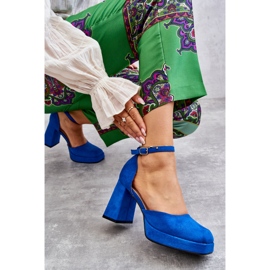 PS2 Sapatos de camurça com salto grosso e plataforma azul diame 1