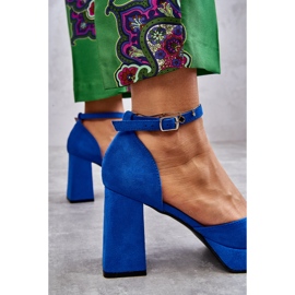 PS2 Sapatos de camurça com salto grosso e plataforma azul diame 2