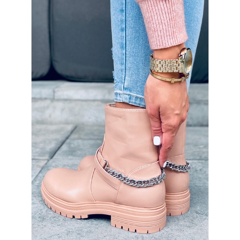 BM Botins Cindy Nude com corrente bege rosa 2 BM Botins Cindy Nude com corrente bege rosa 2