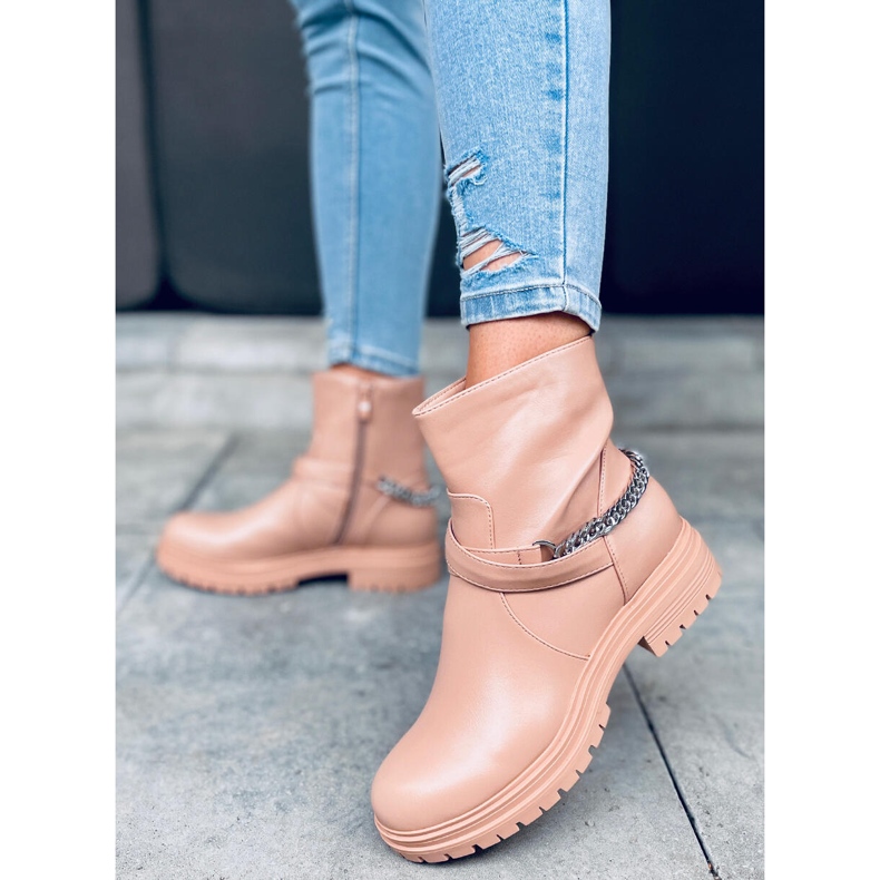 BM Botins Cindy Nude com corrente bege rosa 1 BM Botins Cindy Nude com corrente bege rosa 1