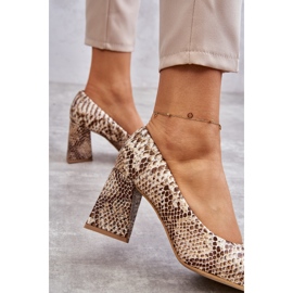 Lewski Shoes Sapatos escarpins de couro com padrão de cobra 3277 bege-ouro dourado 1