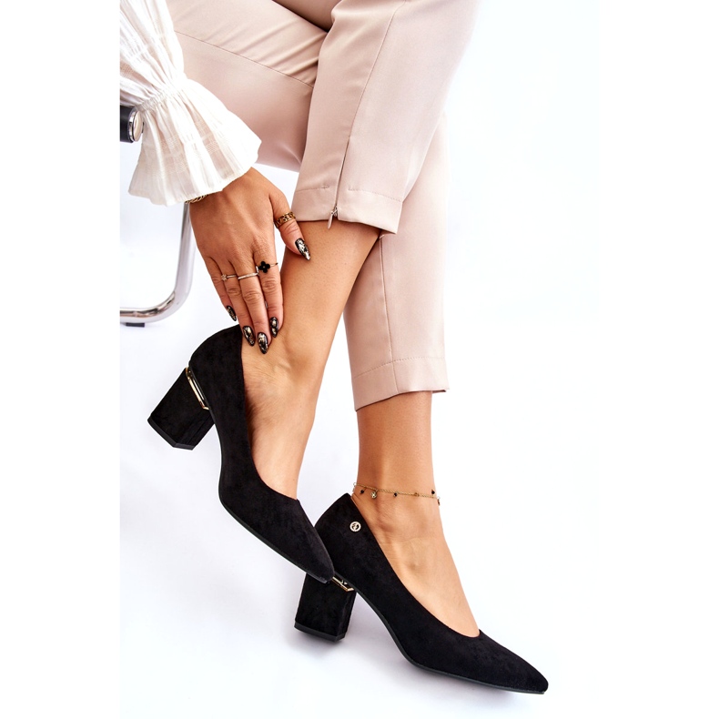 PS1 Sapatos clássicos de salto alto de camurça com decoração Derren preta preto 4