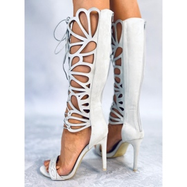 BM Sandália gladiadora com salto agulha Miranda Grey cinza 1 BM Sandália gladiadora com salto agulha Miranda Grey cinza 1