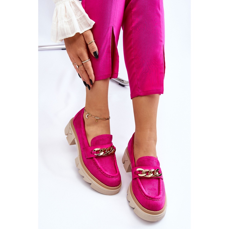 Mocassim feminino Brogues com corrente fúcsia Luella rosa 2