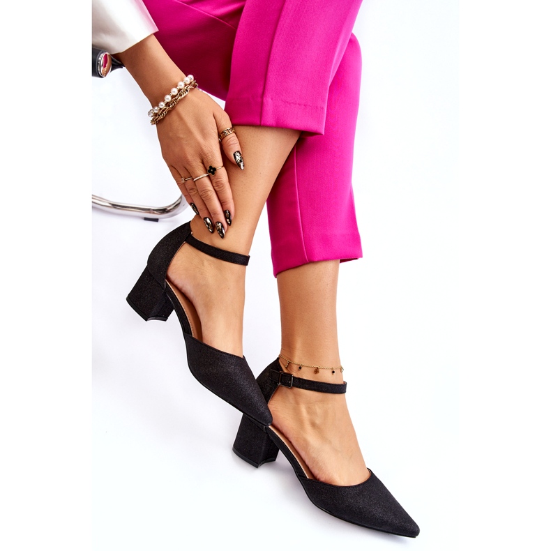 PG1 Sapatos de salto baixo elegantes e brilhantes pretos Leilany 4