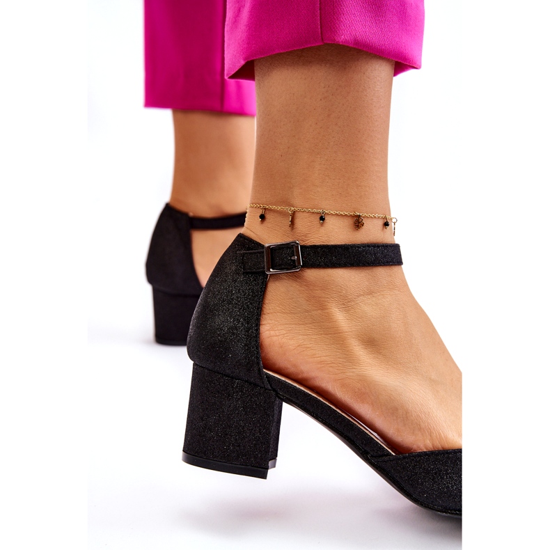 PG1 Sapatos de salto baixo elegantes e brilhantes pretos Leilany 2