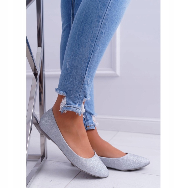 Bailarinas femininas brilhantes prateadas prata 3