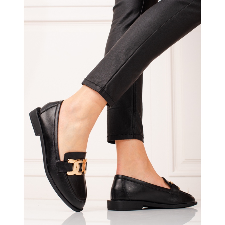 Mocassins de mulher Shelovet pretos em pele 2