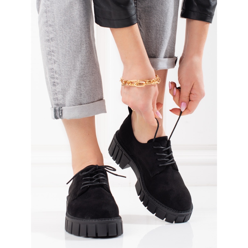 Sapatos de mulher camurça com atacadores Shelovet preto 1