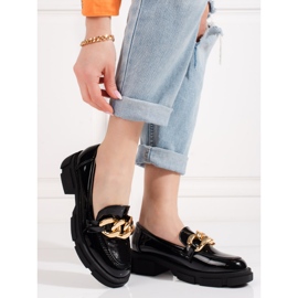 Goodin Sapatos Shelovet pretos de mulher com corrente dourada 1