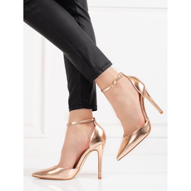 Salto dourado Shelovet feminino preso no tornozelo 1