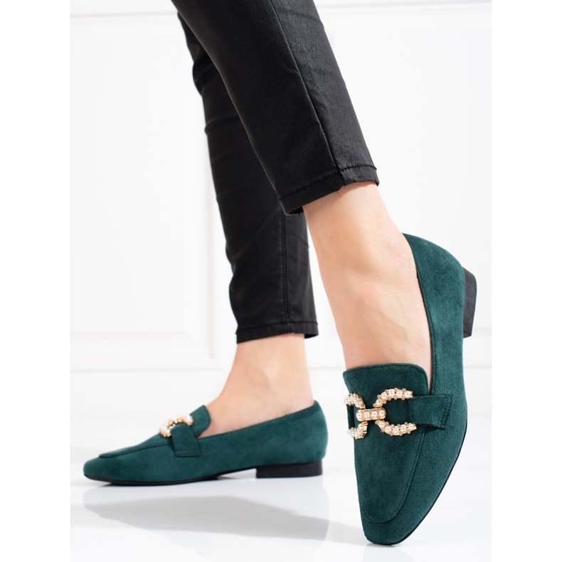 Mocassins de mulher Shelovet verde com decoração 1