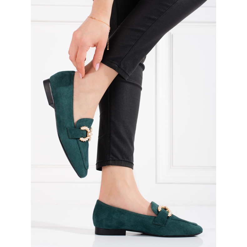 Mocassins de mulher Shelovet verde com decoração 2