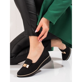 Sapatos de mulher claros Shelovet com decoração dourada em camurça preto 2