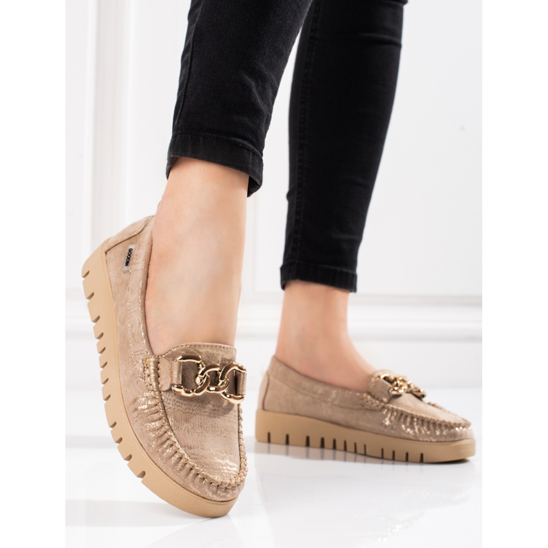 Goodin Mocassins de mulher Shelovet bege dourado 1