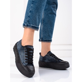 Sapatilhas de mulher Shelovet de veludo azul marinho azul-marinho 2