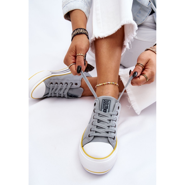 Tênis feminino plataforma de tecido Big Star LL274183 azul claro 1