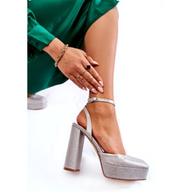 Sandálias de glitter feminino no poste de prata 3