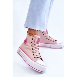 Tênis feminino com plataforma de tecido alto Big Star LL274186 rosa 2
