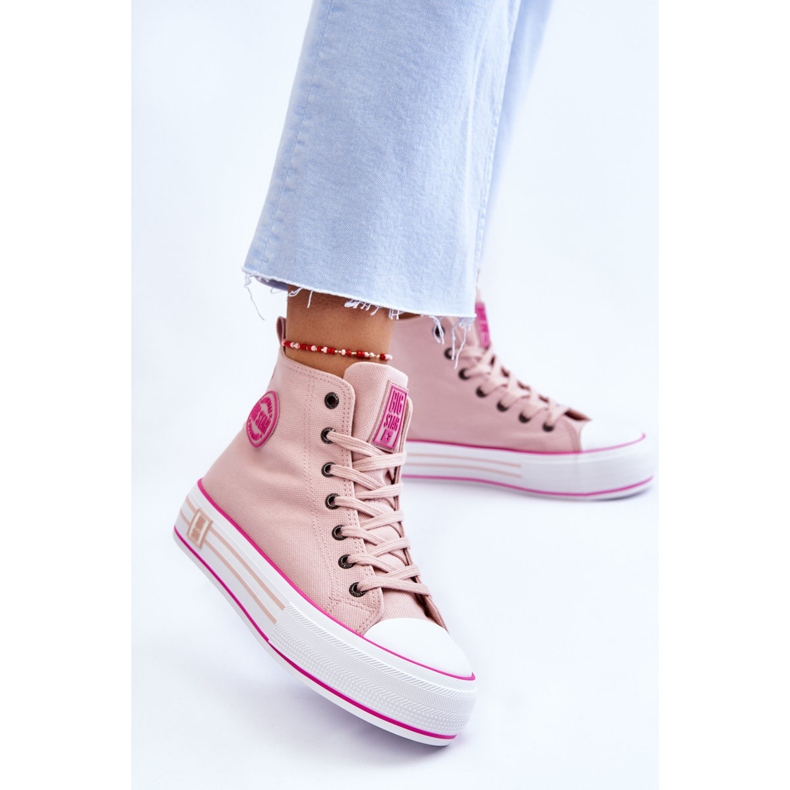 Tênis feminino com plataforma de tecido alto Big Star LL274186 rosa 2