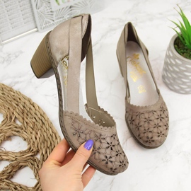 Sapatos femininos de couro vazados bege Rieker 40986 2